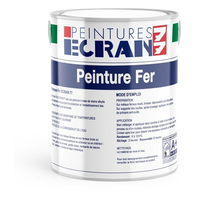 Peinture fer professionnelle, satin, peinture opacifiante, sans odeur, antirouille, protège, décore intérieur, extérieur ECRAN77 FFFFFF 1 litre