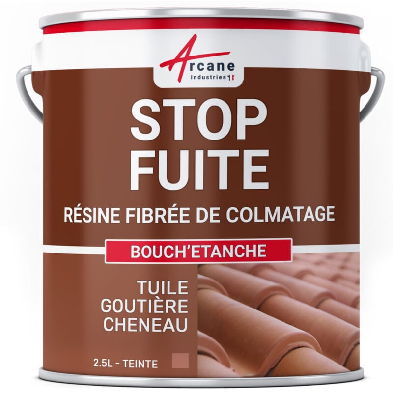 Arcane Industries - bouchetanche - Peinture fibrée de colmatage fuite réparation étanchéité tuile gouttière cheneau trou fissure - 2.5 l Tuile