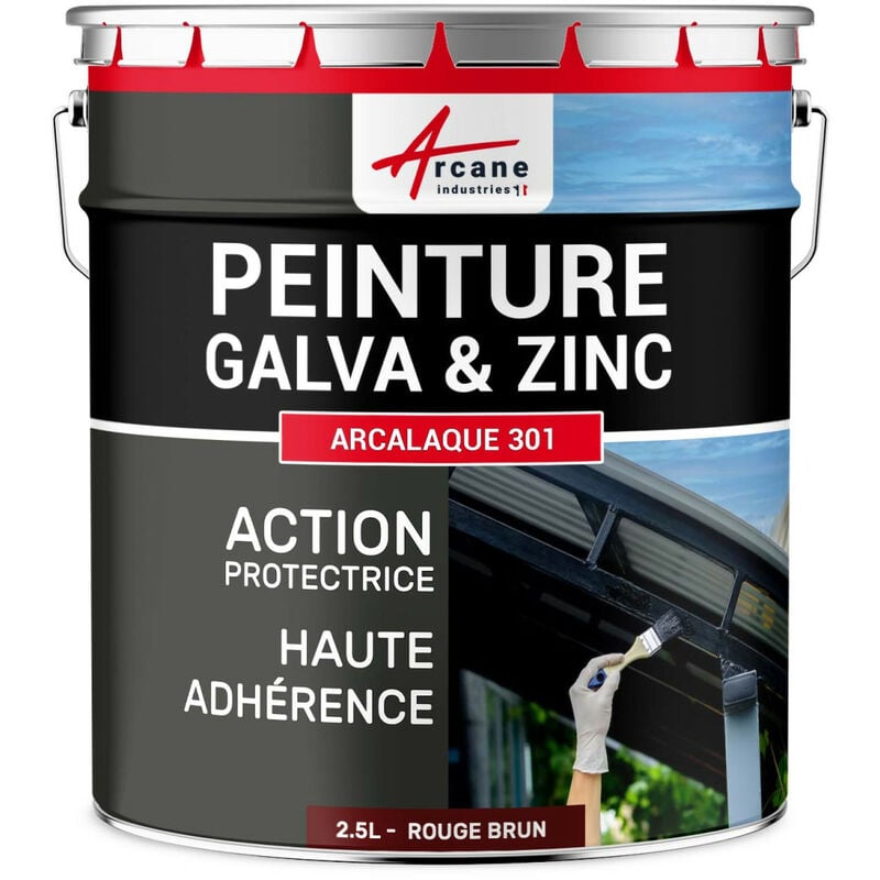Arcane Industries - Peinture galva zinc toiture gouttière - 2.5 l Rouge Brun - Ral 3011