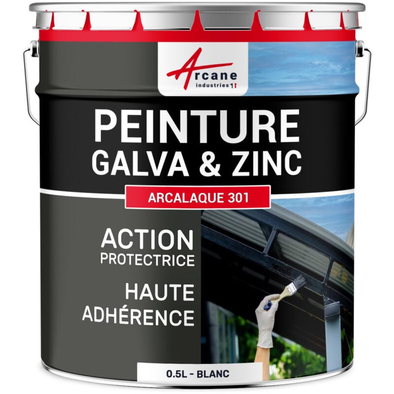Peinture galva zinc toiture gouttière - 0.5 L Blanc - RAL 9003 - ARCANE INDUSTRIES