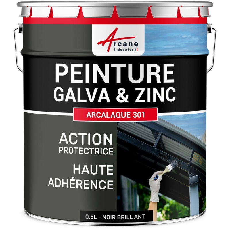 Arcane Industries - Peinture galva zinc toiture gouttière - 0.5 l Noir Brillant - ral 9005