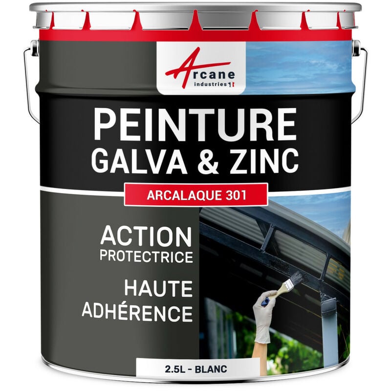 Arcane Industries - Peinture galva zinc toiture gouttière - 2.5 l Blanc - ral 9003