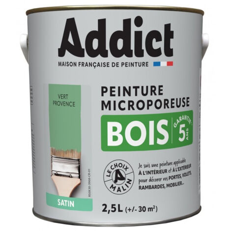 Peinture glycéro 2.5 Litres vert provence – Aspect satiné pour bois dur – Protection microporeuse intérieure et extérieure – Addict