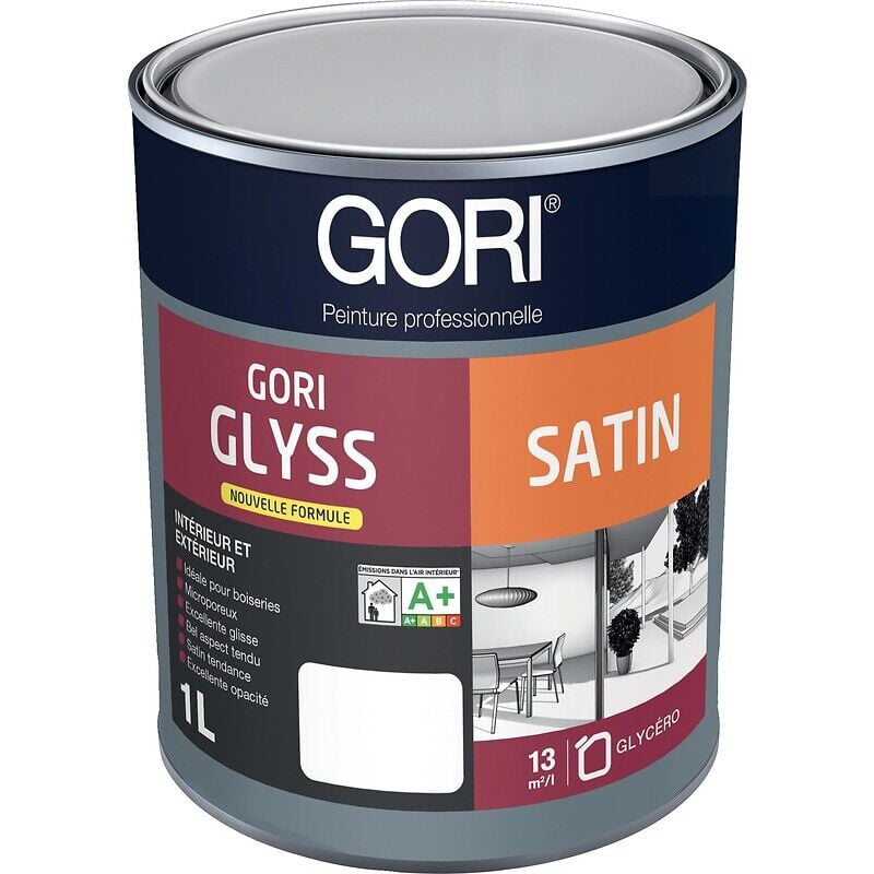 Peinture glycéro menuiseries GORIGLYSS SATIN, blanc bidon de 3 litres - Gori