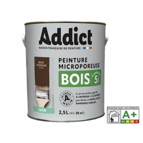 Peinture glycéro microporeuse 2.5L brun normand – Aspect satiné pour bois dur – Protection intérieure et extérieure – Régule l'humidité – Addict
