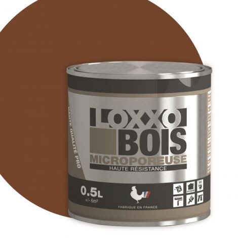 Peinture glycéro microporeuse pour bois – Brun fauve 0,5 L – Résistante aux intempéries et UV – Application en intérieur et extérieur – Loxxo