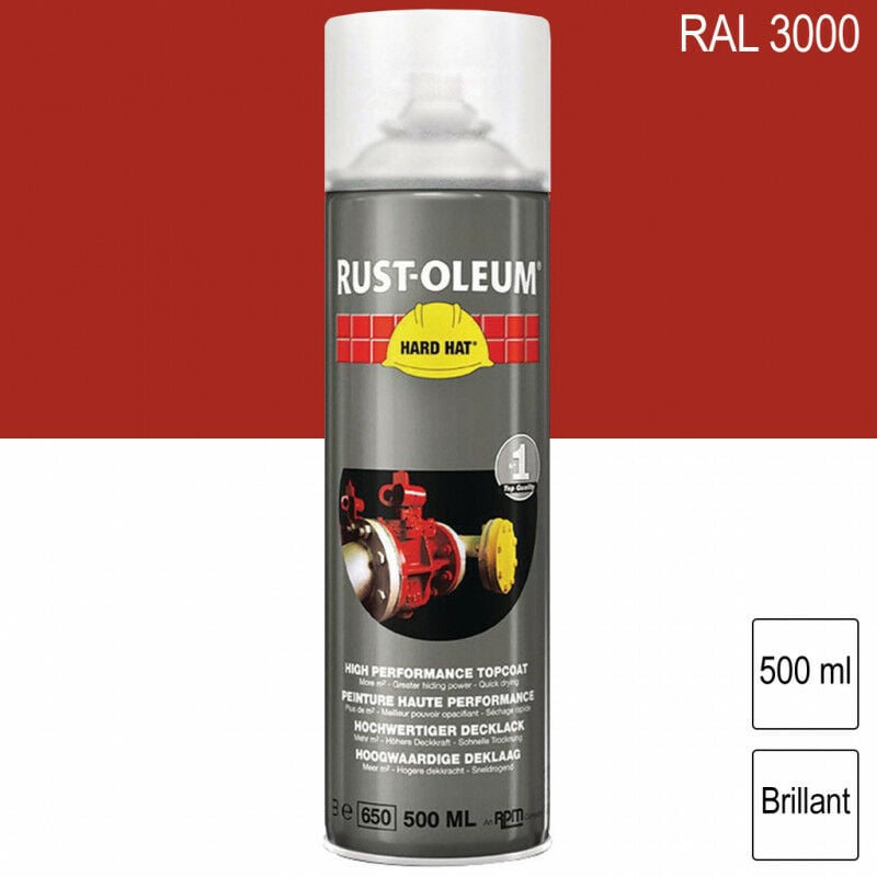 Rust-oleum - Peinture de finition industrielle aérosol Hard Hat ral 3000 Rouge feu brillant 500ml