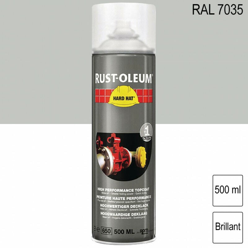 Peinture de finition industrielle aérosol Hard Hat ral 7035 Gris clair brillant 500ml Rust-oleum