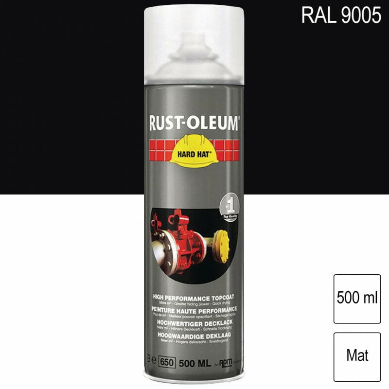 Rust-oleum - Peinture de finition industrielle aérosol Hard Hat ral 9005 Noir foncé mat 500ml