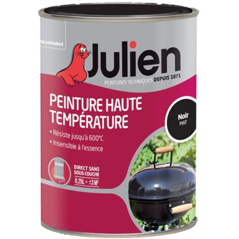 Julien – Peinture haute température 250ml noir mat – Résistance jusqu'à 600°C – Pour fer et non fer – Application directe sans sous-couche - MAT 250 ML
