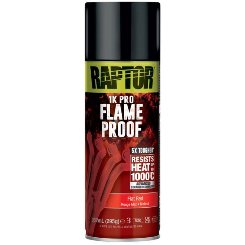 Upol - Peinture ignifuge Haute température Rouge Mat 352ml Raptor