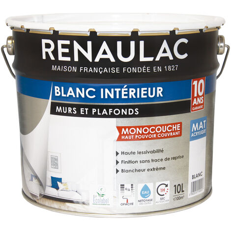Peinture intérieur Blanc Mat Murs & Plafonds Monocouche Acrylique Renaulac