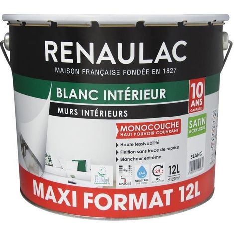 Peinture Murs Et Plafonds Monocouche Acrylique 12 L Satin Blanc Extreme Lessivable Renaulac Ar Re Zap 000 12l