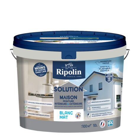 Peinture Interieure et Exterieure Solution maison - Mat - 10L - Blanc - Ripolin