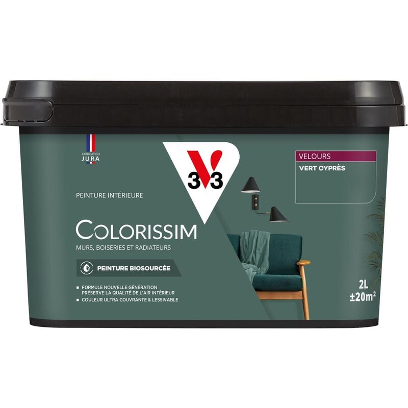 V33 - Peinture murale intérieure Colorissim® Vert cyprès Velours 2L