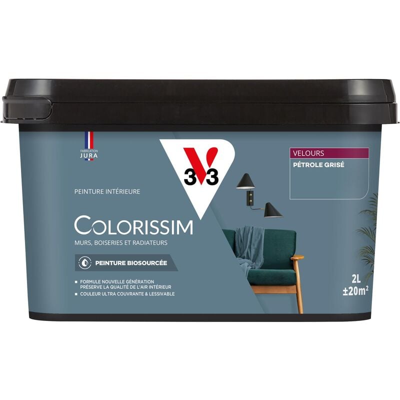 Peinture murale intérieure Colorissim® V33 Pétrole grisé Velours 2L