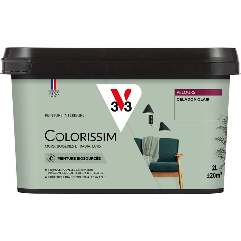 V33 - Peinture murale intérieure Colorissim® Céladon clair Velours 2L