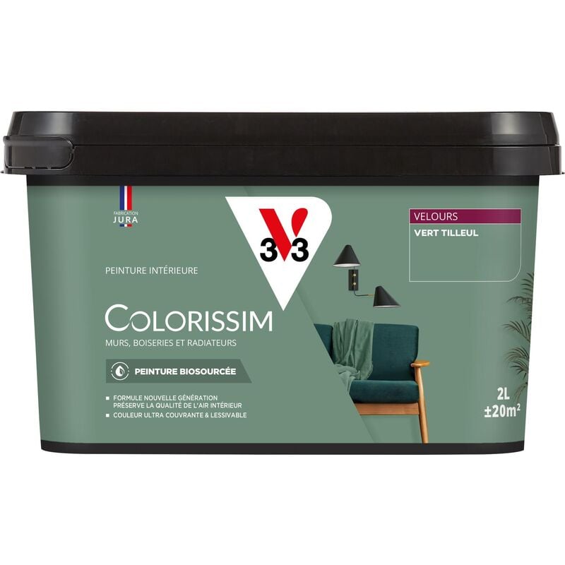 V33 - Peinture murale intérieure Colorissim® Vert tilleul Velours 2L