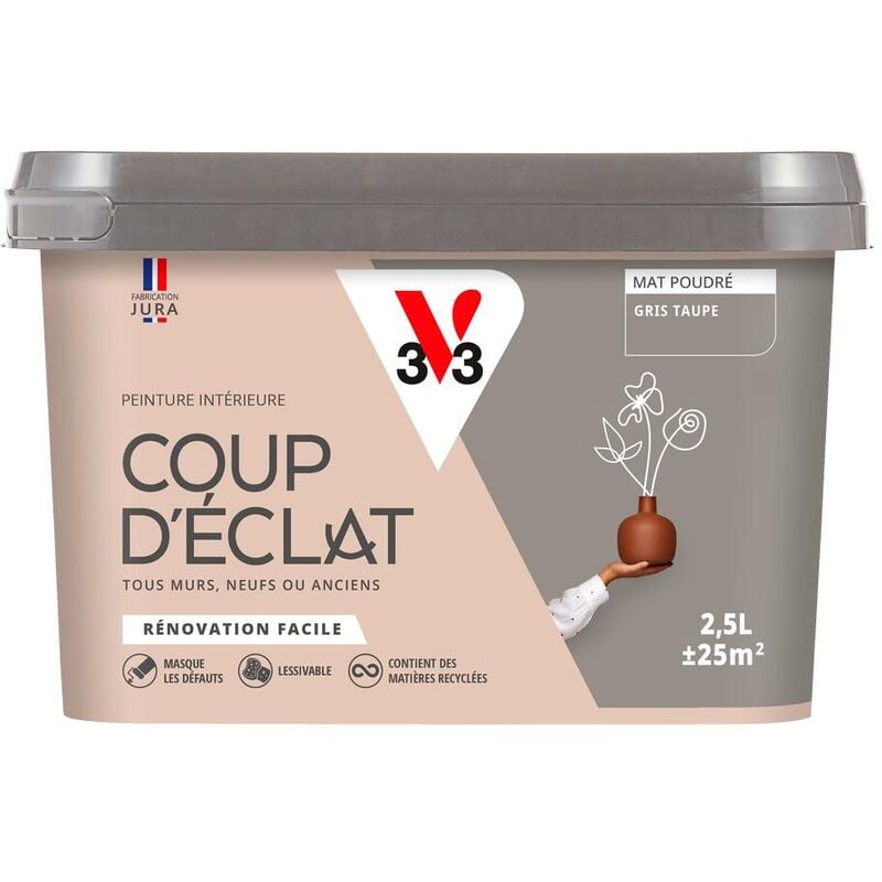 V33 - Peinture murale intérieure Coup d'Éclat® Gris taupe Mat Poudré 2,5L