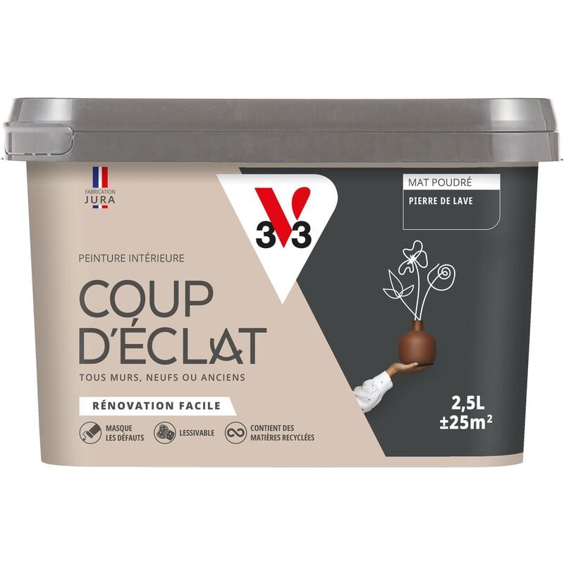 V33 - Peinture murale intérieure Coup d'Éclat® Pierre de lave Mat Poudré 2,5L