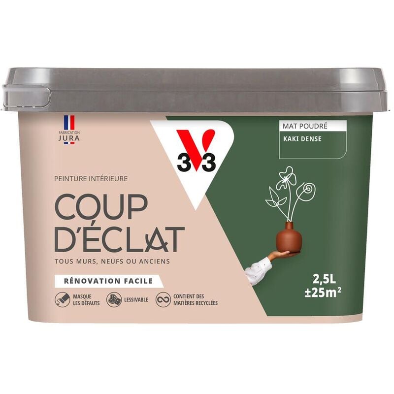 V33 - Peinture murale intérieure Coup d'Éclat® Kaki dense Mat Poudré 2,5L
