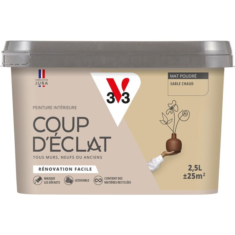 V33 - Peinture murale intérieure Coup d'Éclat® Sable chaud Mat Poudré 2,5L