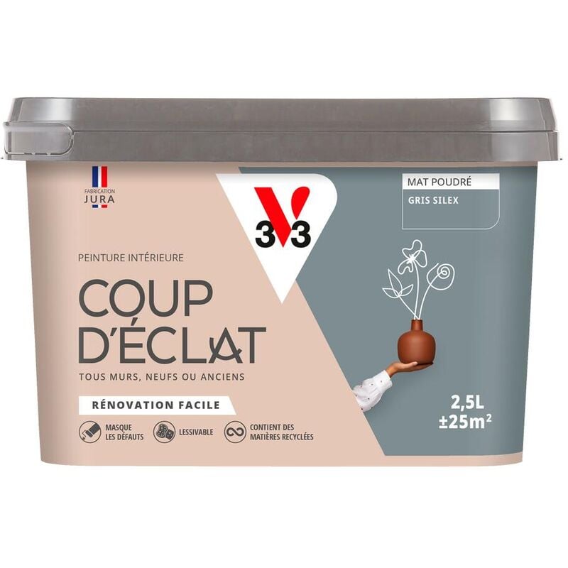 V33 - Peinture murale intérieure Coup d'Éclat® Gris silex Mat Poudré 2,5L