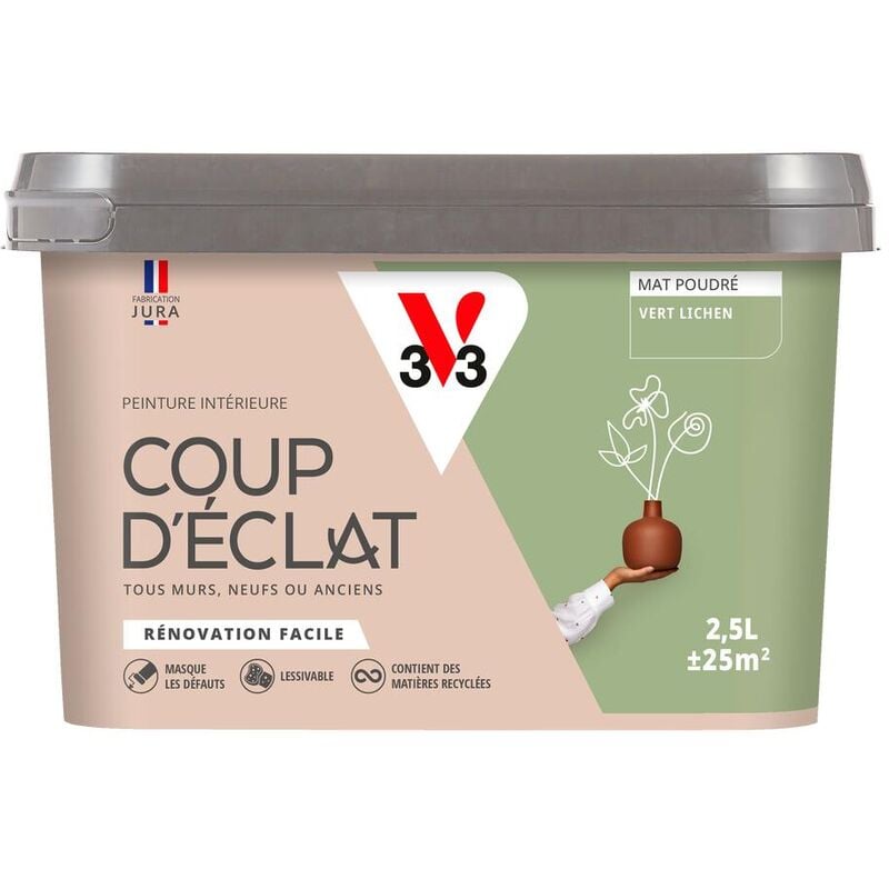 V33 - Peinture murale intérieure Coup d'Éclat® Vert lichen Mat Poudré 2,5L