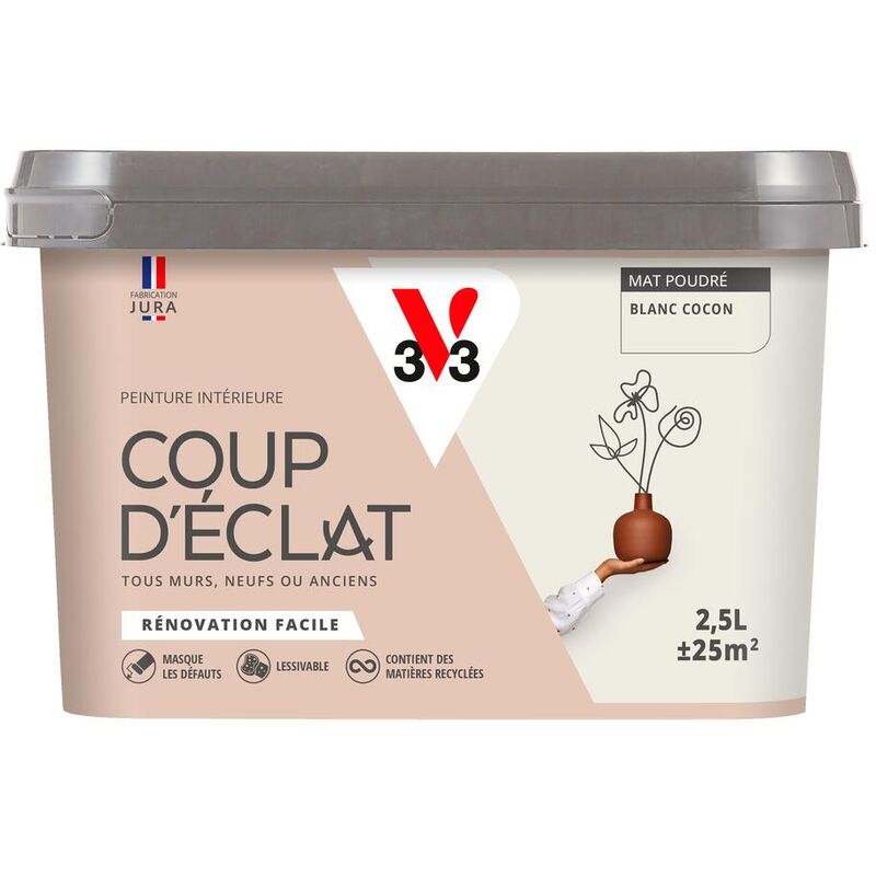 V33 - Peinture murale intérieure Coup d'Éclat® Blanc cocon Mat Poudré 2,5L