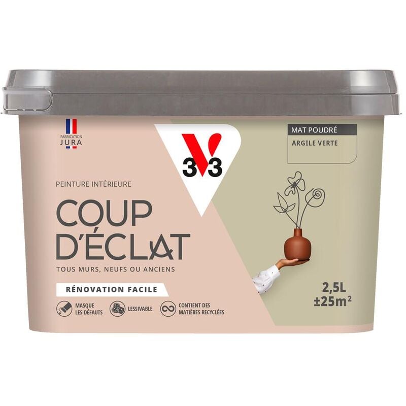V33 - Peinture murale intérieure Coup d'Éclat® Argile verte Mat Poudré 2,5L