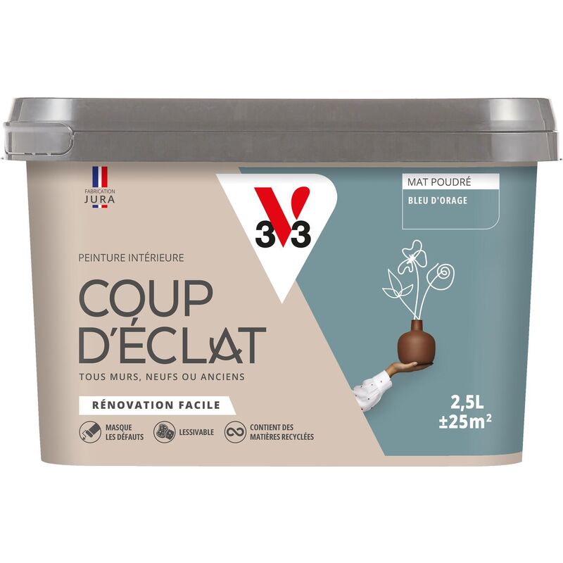 V33 - Peinture murale intérieure Coup d'Éclat® Bleu d'orage Mat Poudré 2,5L