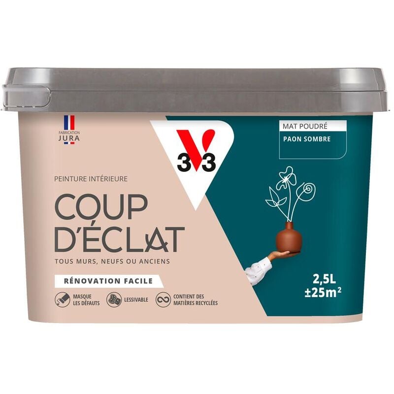 V33 - Peinture murale intérieure Coup d'Éclat® Paon sombre Mat Poudré 2,5L