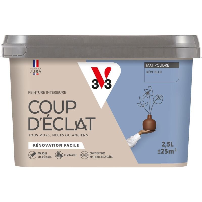 V33 - Peinture murale intérieure Coup d'Éclat® Rêve bleu Mat Poudré 2,5L