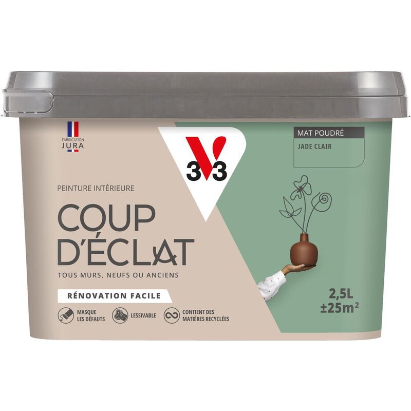 V33 - Peinture murale intérieure Coup d'Éclat® Jade clair Mat Poudré 2,5L