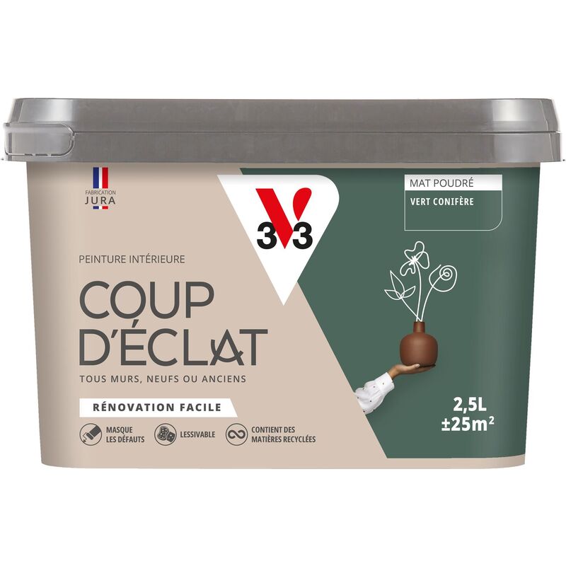 V33 - Peinture murale intérieure Coup d'Éclat® Vert conifère Mat Poudré 2,5L