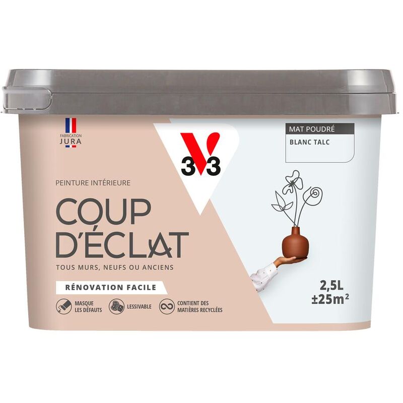 V33 - Peinture murale intérieure Coup d'Éclat® Blanc talc Mat Poudré 2,5L