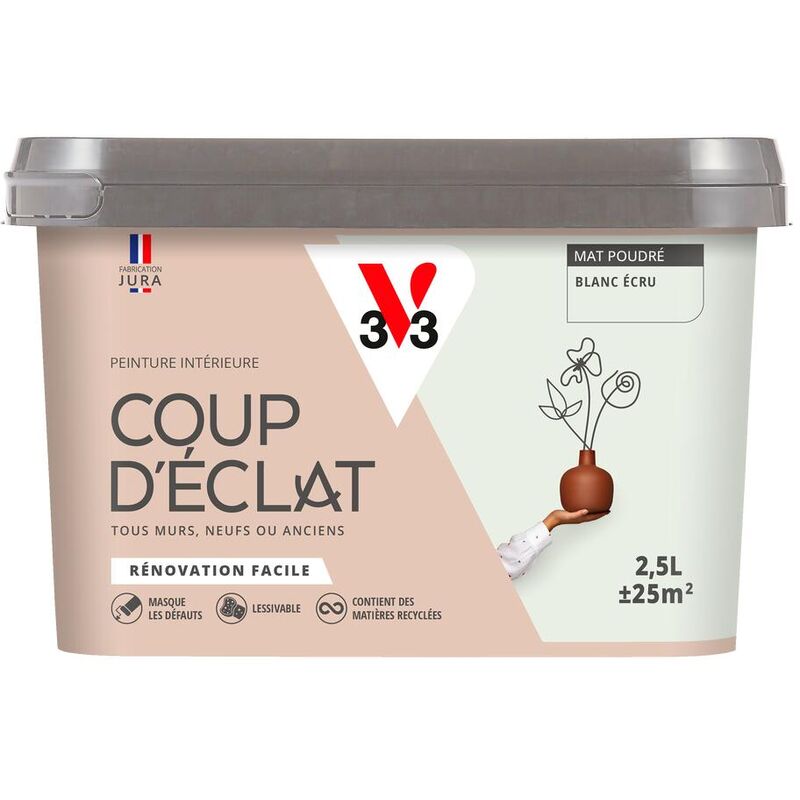 V33 - Peinture murale intérieure Coup d'Éclat® Blanc écru Mat Poudré 2,5L