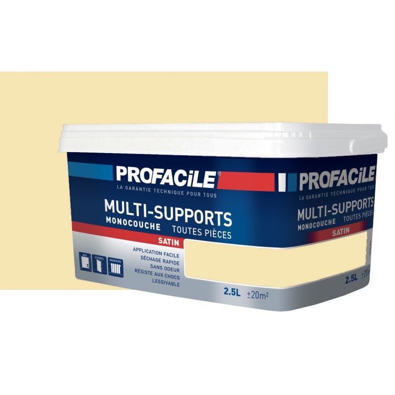 Peinture intérieure multi-supports, satin, murs, plafonds, boiseries, radiateurs, sans odeur, plusieurs teintes Profacile F5E6B2 2.5 litres