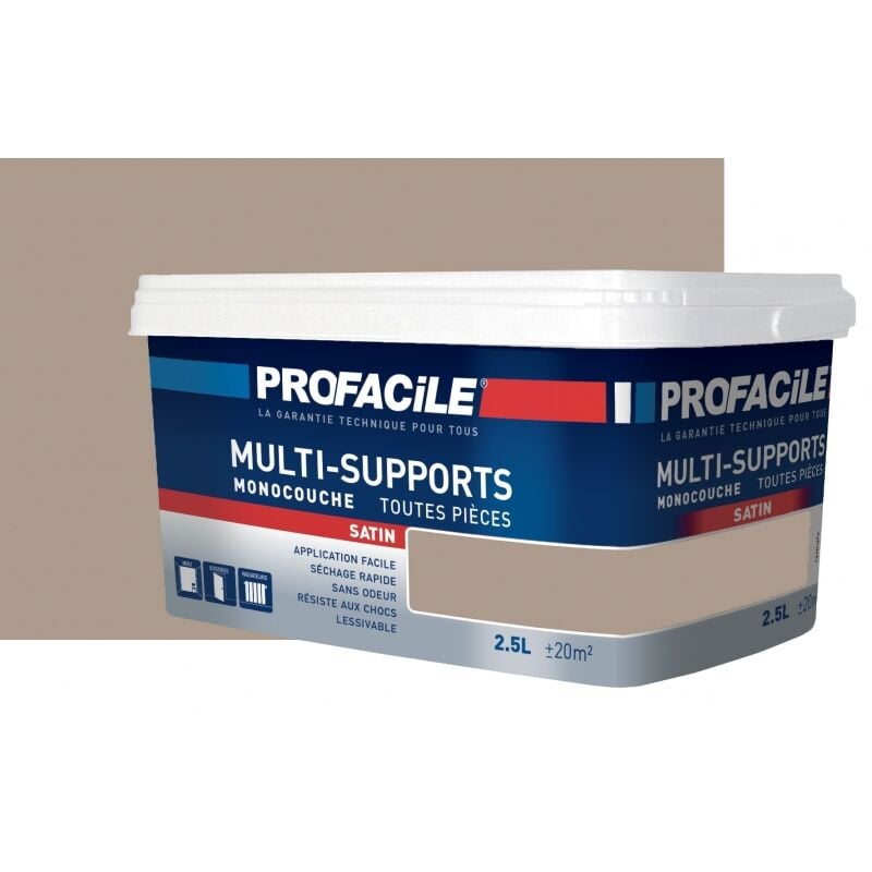 Peinture intérieure multi-supports, satin, murs, plafonds, boiseries, radiateurs, sans odeur, plusieurs teintes Profacile AC9B8D 2.5 litres