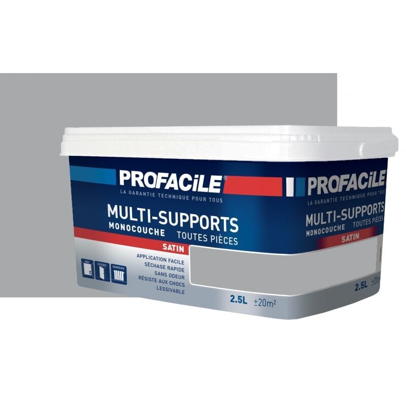 Peinture intérieure multi-supports, satin, murs, plafonds, boiseries, radiateurs, sans odeur, plusieurs teintes Profacile A7AAAA 2.5 litres
