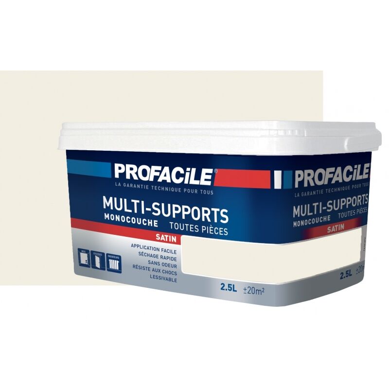 Peinture intérieure multi-supports, satin, murs, plafonds, boiseries, radiateurs, sans odeur, plusieurs teintes Profacile F2EEE1 2.5 litres