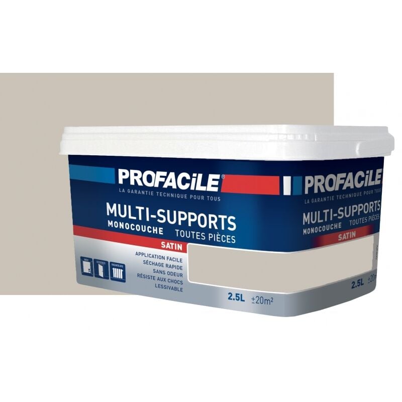 Peinture intérieure multi-supports, satin, murs, plafonds, boiseries, radiateurs, sans odeur, plusieurs teintes Profacile CAC3B7 2.5 litres