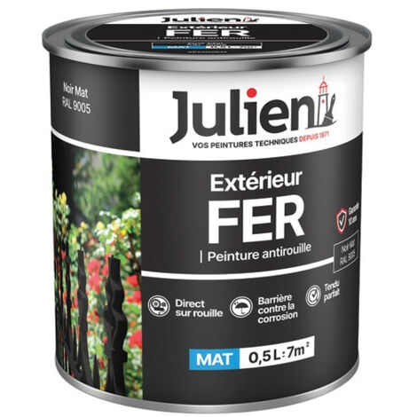 Peinture Julien fer anti rouille noir mat 0.5l - JULIEN