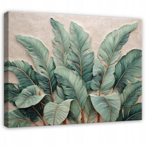 Peinture jungle feuilles vertes 3d concrete pour chambre salon sur toile 120x80