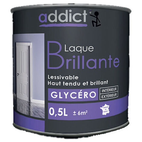 Peinture laque glycéro brillante 0.5 L pour bois et métal – Résistante aux intempéries – Application intérieure et extérieure – Addict