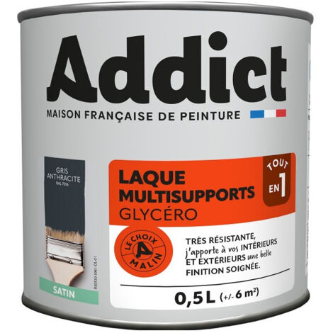 Peinture Laque Glycéro Satin 0.5 Litre Gris Anthracite - Addict