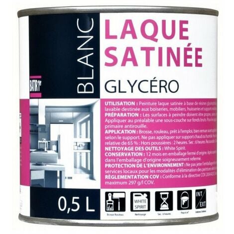 Peinture Laque glycéro satinée 0.5 litre blanc - BATIR - blanc