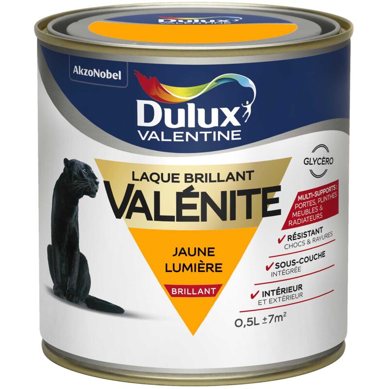 DULUX VALENTINE Peinture Laque Val&eacute;nite - Jaune Lumi&egrave;re - Brillant - 0,5L