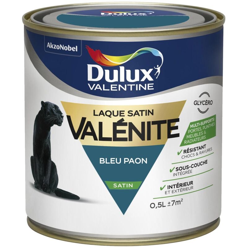 Peinture Laque Valénite Satin Bleu Paon 0,5 l Dulux Valentine