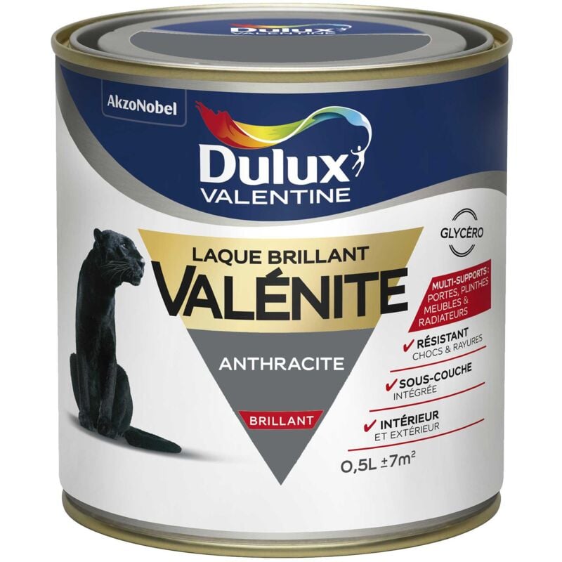 Peinture Laque Valénite Brillant Anthracite 0,5 L - Dulux Valentine